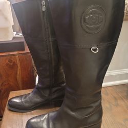 Women's E TIENNE AIGNER Black Leather Wide Calf Size 11 Boots