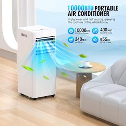 10000 BTU Portable Air Conditioners Cool up to 400 Sq.Ft, 4-in-1 Portable ac Unit, Dehumidifier and Fan with Remote Control, 24H Timer, Sleep Mode, LE