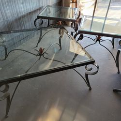 Iron & Glass Coffe Table & 2 Side Tables