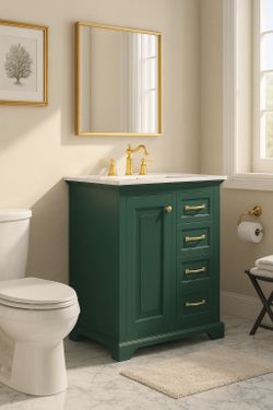 30" Green Bathroom Vanity with Sink / Storage Cabinet w/ Drawer and Adjustable Shelf [NEW] * Faucet NOT included* <Assembly Req>