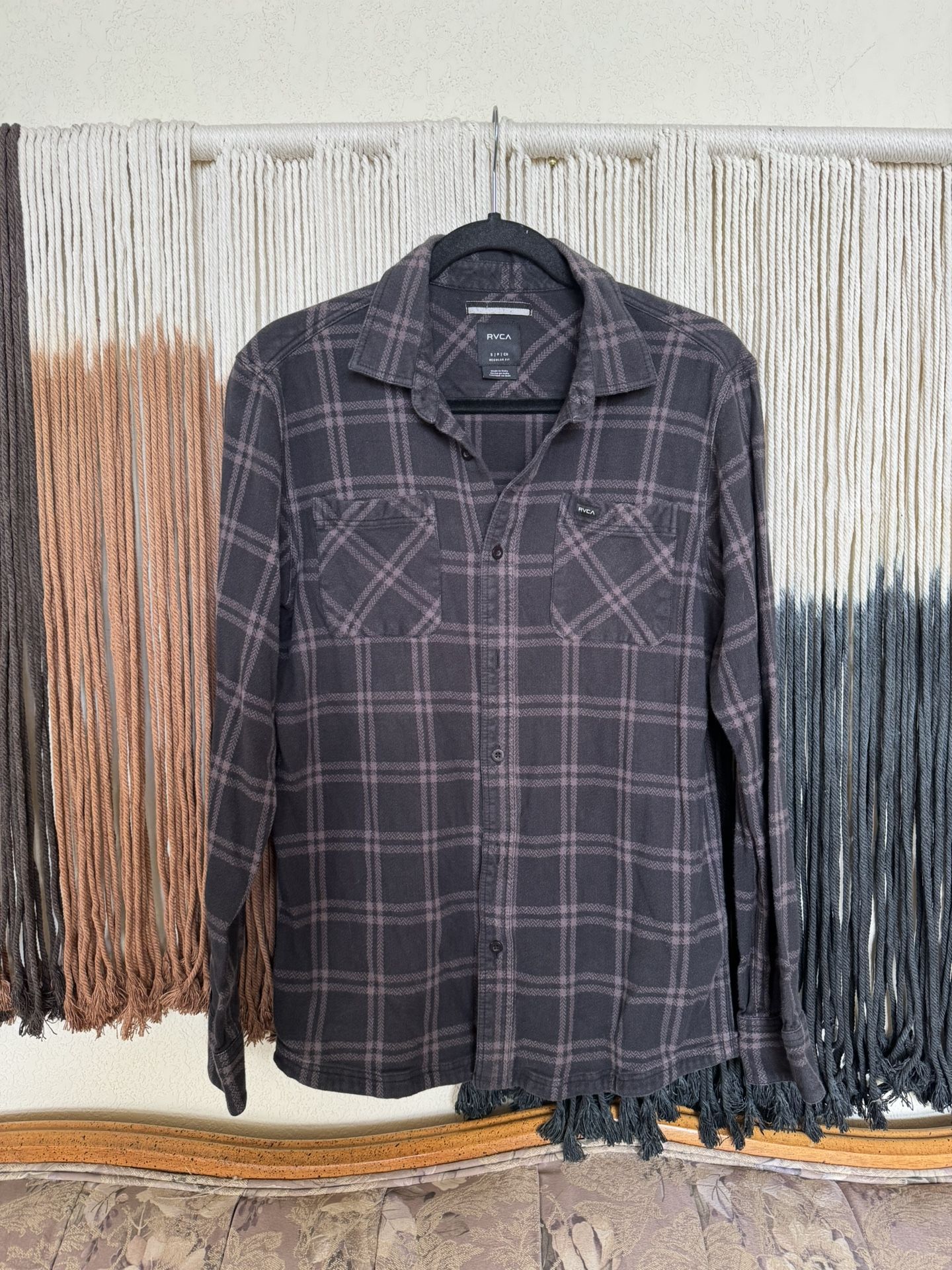 Black and grey RVCA plaid flannel shirt; excellent condition