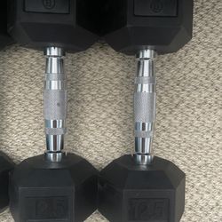 12.5lb Pair of Rubber Coated Hex Dumbbells