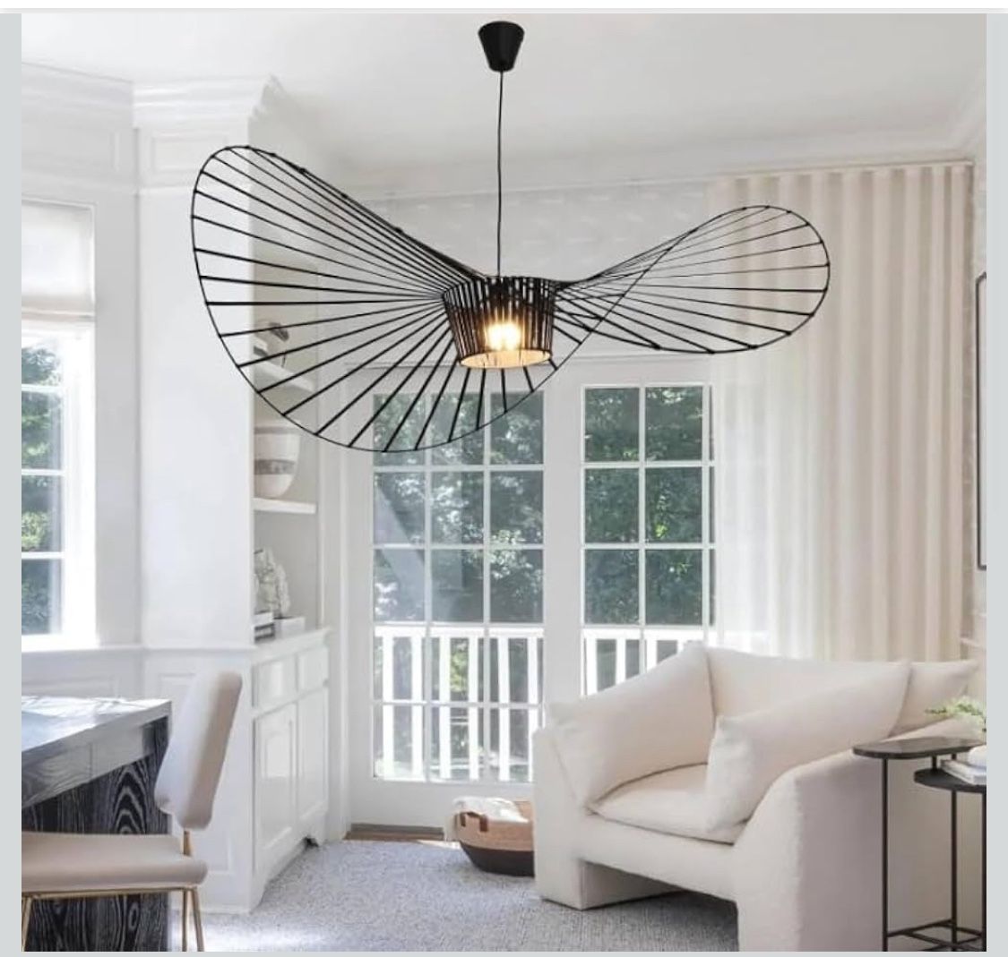 Brand New Modern Black Woven Chandelier 55.1” Farmhouse Coastal Hat Pendant Light Fixture Matte Black