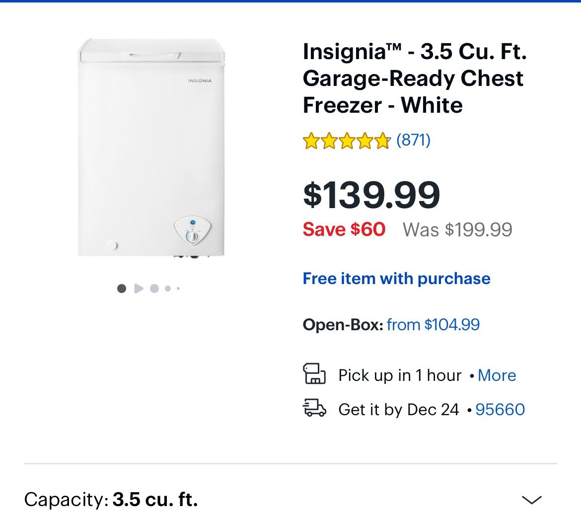Insignia™ - 3.5 Cu. Ft. Garage-Ready Chest Freezer - White