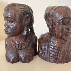 Pair of Beautiful Hand Carved Tribal African Wood Bookends / Sculptures