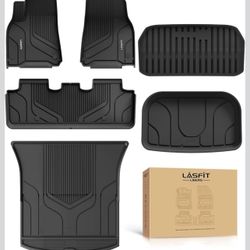 2020 - 2025 Tesla Model Y 5 Seater LASFIT 6PC Premium Extra Thick Floor Mats 1st & 2nd Row & Cargo Trunk Mats Full Set, Black