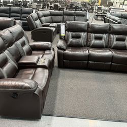 New Reclining Couch  / Love Seat .  Espresso Leather .  Free Delivery !