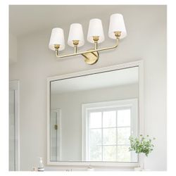 METWET Bathroom Light Fixtures, 4 Light Brushed Gold Vanity Lights with Fla (SR) MSRP: $129.99 - New