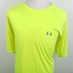 Under Armour Mens 2XL Heat Gear Short Sleeve Running Gym Shirt Neon Yellow