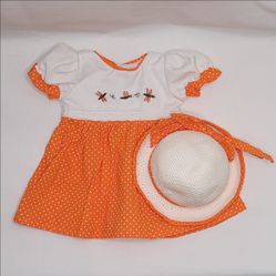 Small Small World Presents Beatrice Collections Orange White Pokadot Dress & Hat