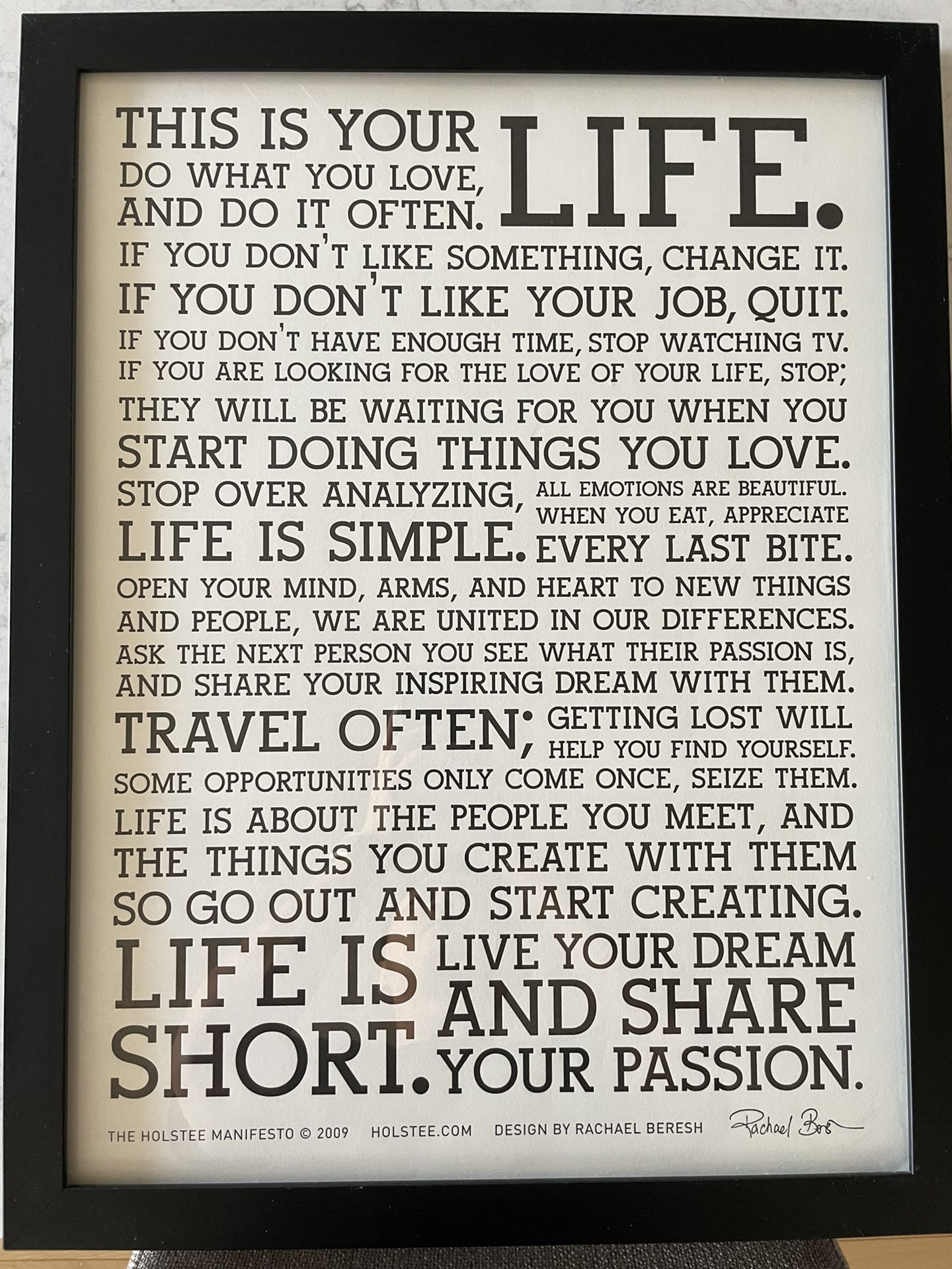 額装HOLSTEEマニフェストRachael Beresh サイン入り Amazon.com: Holstee Manifesto Poster - The Original This is