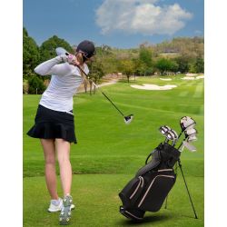 Golf Clubs Set Complete Golf 12 pcs Club Set Steel Shafts Putter Deluxe Stand Bag and 3 Bonus Head Covers Pink