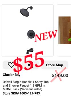 Glacier Bay Oswell Tub & Shower Faucet Set Matte Black - New Sealed Box