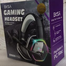 Gaming USB Headset For PC, PS4, PS5, Mac, Headphones, Noise Cancellation, RGB Light