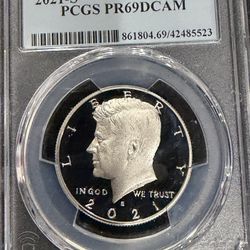 2021 S Gem Proof Kennedy Half Dollar Graded By PCGS At PR69 Deep Cameo 1-12