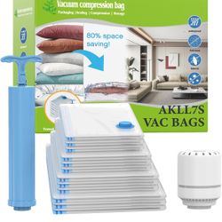 AKLL7S Vacuum Storage Bags with Electric Pump, 12 Pack Space Saver Bags(3 Jumbo/3 Large/3 Medium/3 Small) Vacuum Seal Bags for Clothing, Comforters, B
