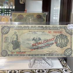 1914 Cien Pesos Revolucionario Provisional Billete México Antique Banknote Bill