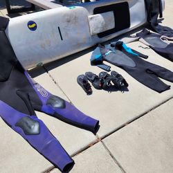 Wet Suits, Shoes And Paddle Board