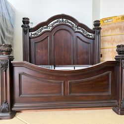 Queen Bed W/ Headboard, Footboard, New Box Spring And Nightstands