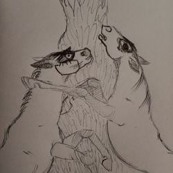 HORSES SKETCH MINIATURE HAND DRAWN ON 4X5 INCHES PAPER UNFRAMED 