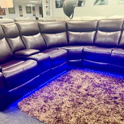 Beautiful Chocolate Reclining Sofa Sectional With LED Lighting $1299
