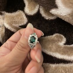 Real 925 Sterling Silver Emerald Wedding Ring Size 8