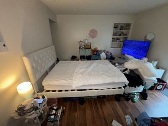 FULL White Faux Leather Bed frame & MATTRESS