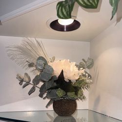 Handmade Peony & Eucalyptus Arrangement in Jeweled Bronze Pot