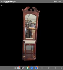 Vintage Cherry Wood Hall Mirror with Console Table