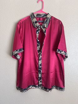 Pj Paul Jones Ruby Red Button Front Satin Festive Collared Short Sleeve Shirt 