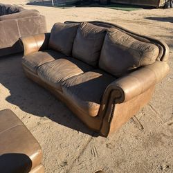 Light Tan/Brown Leather Couch (Great Condition) One Piece
