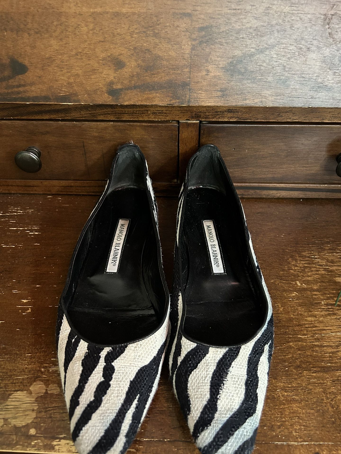 Manolo Blahnik Canvas Animal Print Ballet Flats
