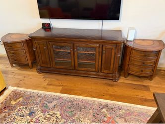 Solid Wood TV Console & 2 Matching End Tables