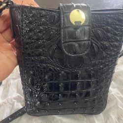 Black Croc-Embossed Designer Handbag - Excellent Condition