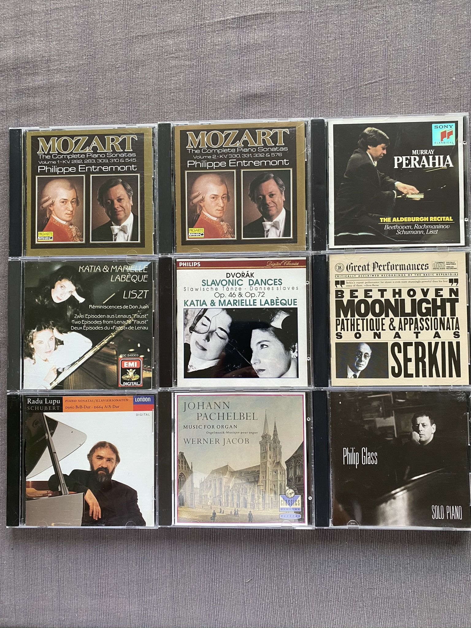 Classical Music Great Piano Solos and Sonatas By Virtuosos, lot/9 CDs new/excellent condition. Murray Perahia, The Aldeburgh Recital. Philippe Entremo