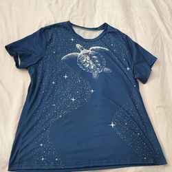 WOMENS SIZE LARGE TURTLE & STARS BLUE SHIRT