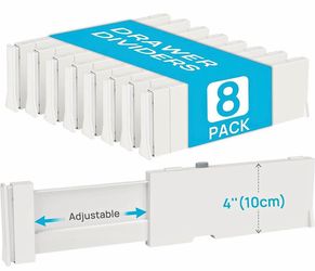 Lifewit 4" High Upgrade Drawer Divider, Adjustable Drawer Organizer Clothes 8 Pack 11"-17" Expandable White Plastic Drawer Separator for Dresser, Kitc