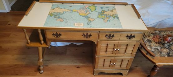 Sold Maple John Alden World Map Desk - Vintage
