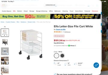 Elfa letter size file cart silver