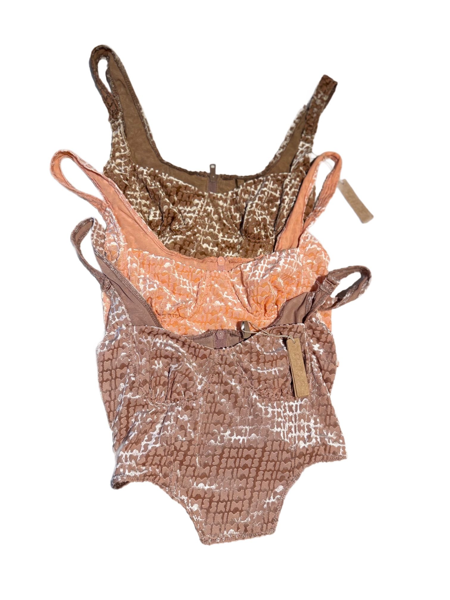 Bundle of 3 SKIMS Size Small Logo Velvet Corset Crop Top Chai Sienna Peach tops