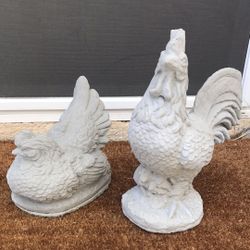 New Rooster And Chicken Made Out Of Cement Beautiful Yard Decoration 