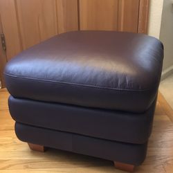 Comfortable Plum/Purple Leather Ottoman 