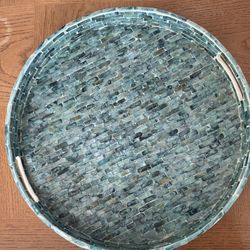 Tray - mother of pearl - aqua/teal - 18”