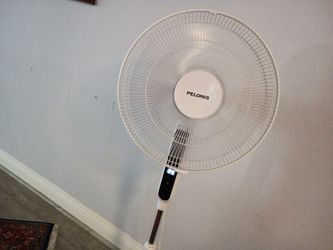 Pelonis White Pedestal Stand Fan, quiet operation, with remote control.