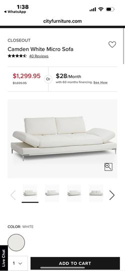 White Leather Adjustable Camden Micro Sofa