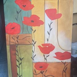 Jaron Large Canvas Print Wall Art Flower Leaves Abstract Vibrant Wall Painting