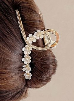 Flower & Cubic Zirconia Decor Glamorous Hair Claw For Hair Decoration