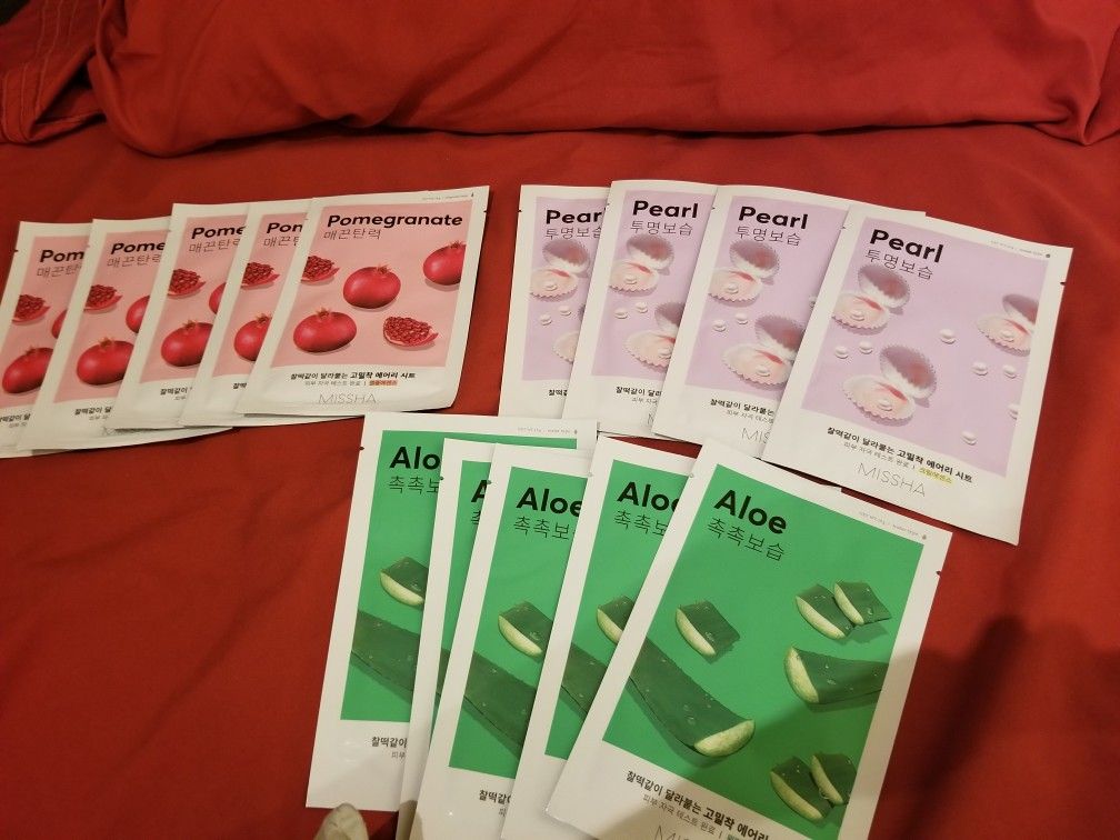 Korean Face Mask ~$5 for one mask. Please choose from 3 different types ~ Aloe, Pearl, And or Pomegrante