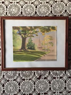 Vintage Original Watercolor Painting of Church in the Country