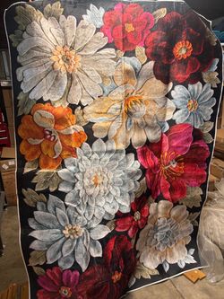Large Floral Area Rug Black Background